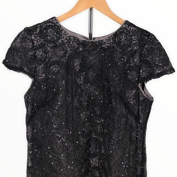 Suzi Chin for Maggy Boutique Black Sequin Swirl Cap Sleeve Cocktail Dress size 8 - Picture 2 of 13
